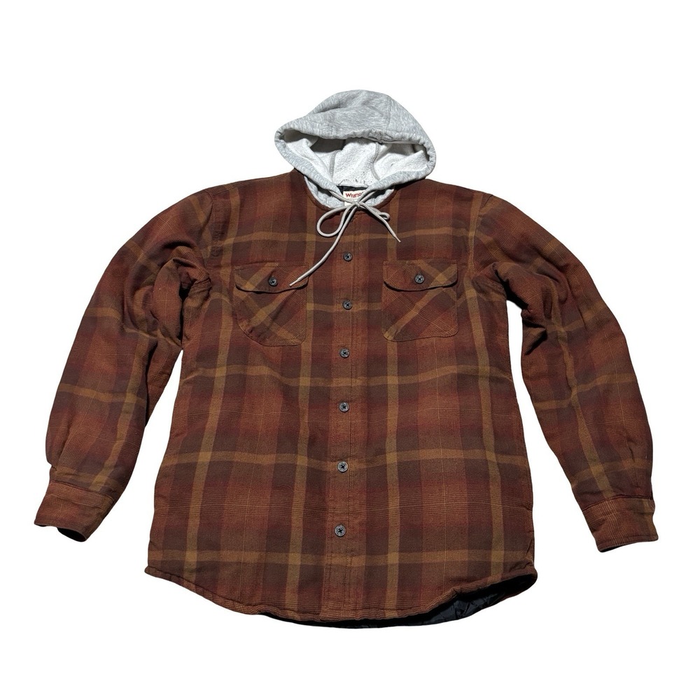Wrangler Authentics Men's Quilt Lined Plaid Hooded Jacket Size Medium 22 x 29